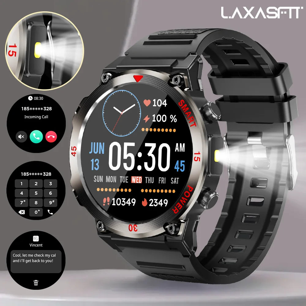 Black Color Bluetooth Smart Watch With Call, LED Flashlight & Fitness Tracking
