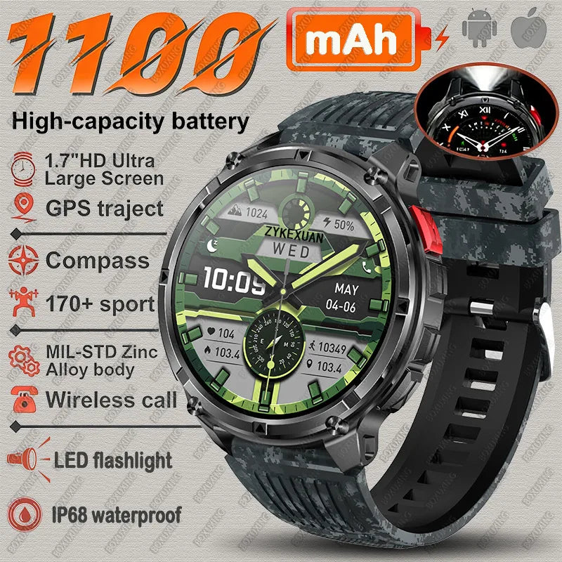 Blue camouflage Color Rugged GPS Outdoor Smartwatch – 1.7" Compass & Calls
