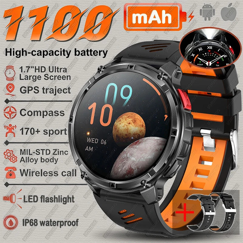 Black Orange 1 Color Rugged GPS Outdoor Smartwatch – 1.7" Compass & Calls