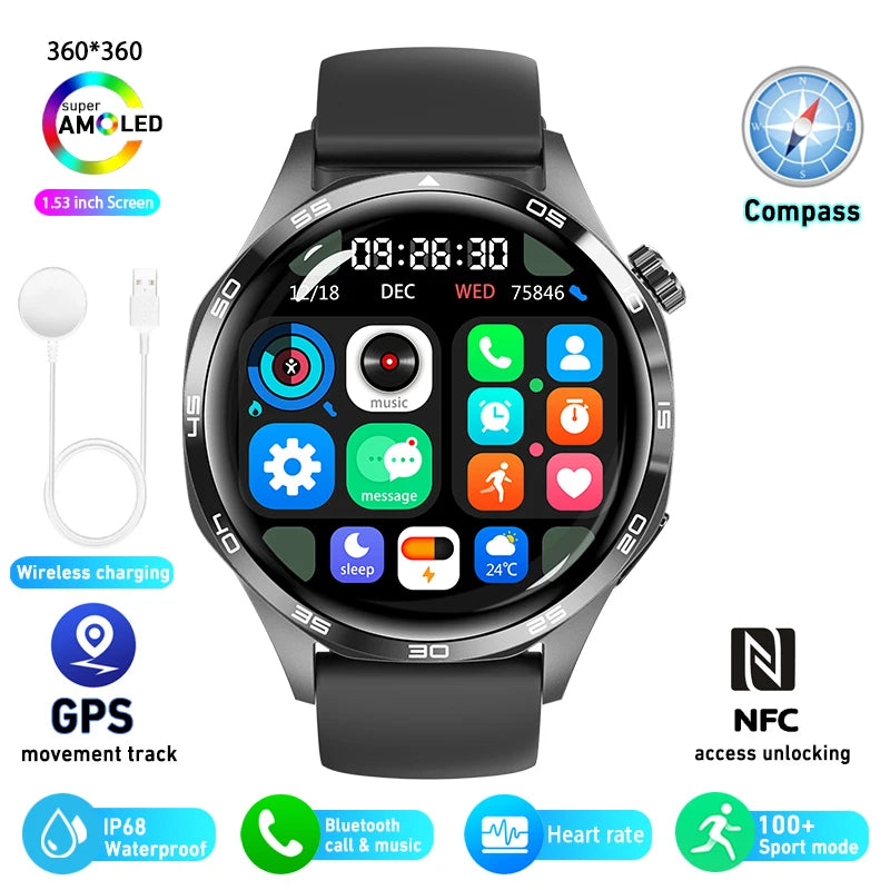 Black Color Men’s AMOLED GPS Smart Watch With Bluetooth Calling