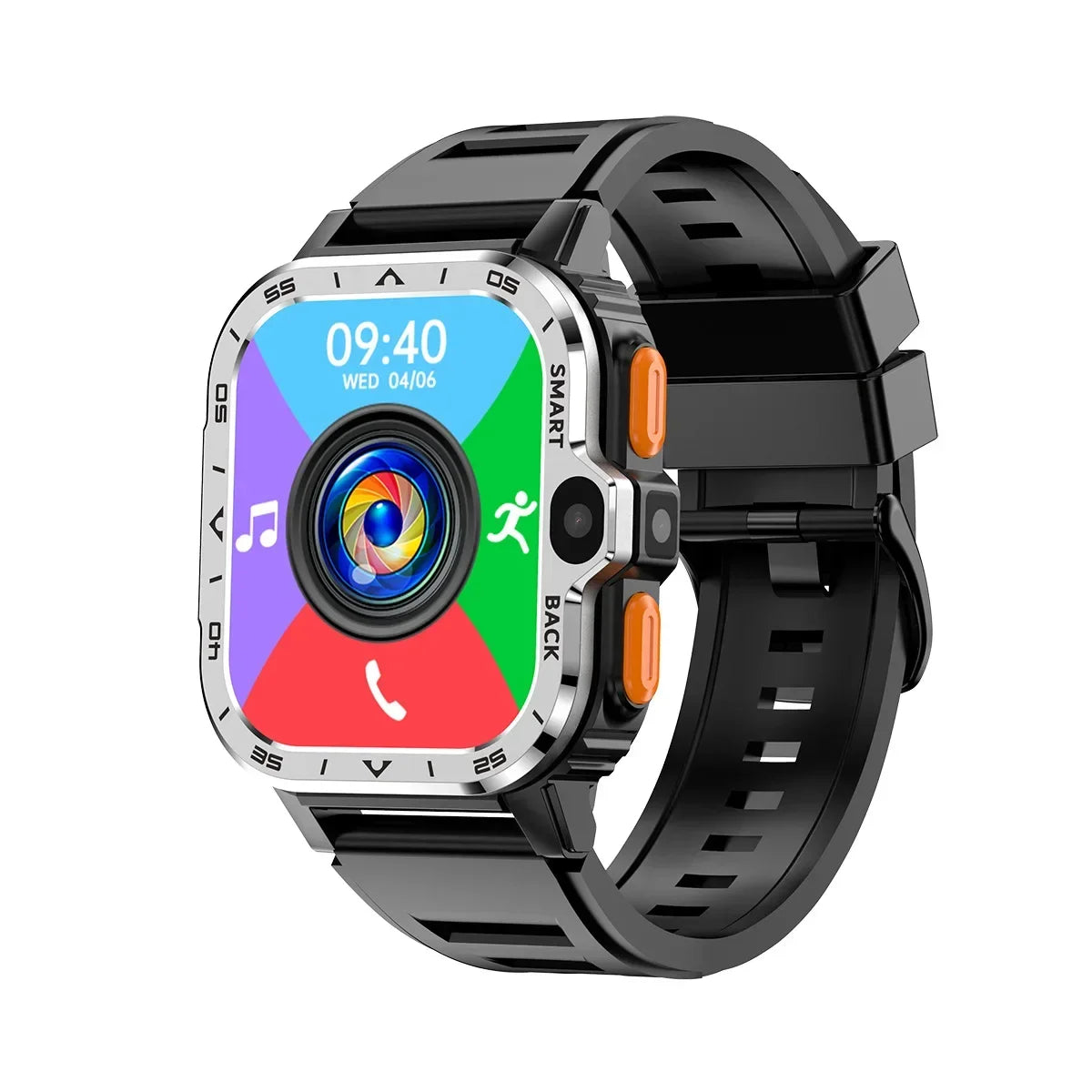 Silver Color Android Smart Watch With 4G SIM – Dual Camera & 64 GB
