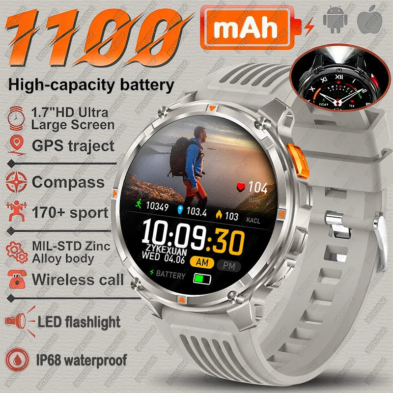 Grey Color Rugged GPS Outdoor Smartwatch – 1.7" Compass & Calls