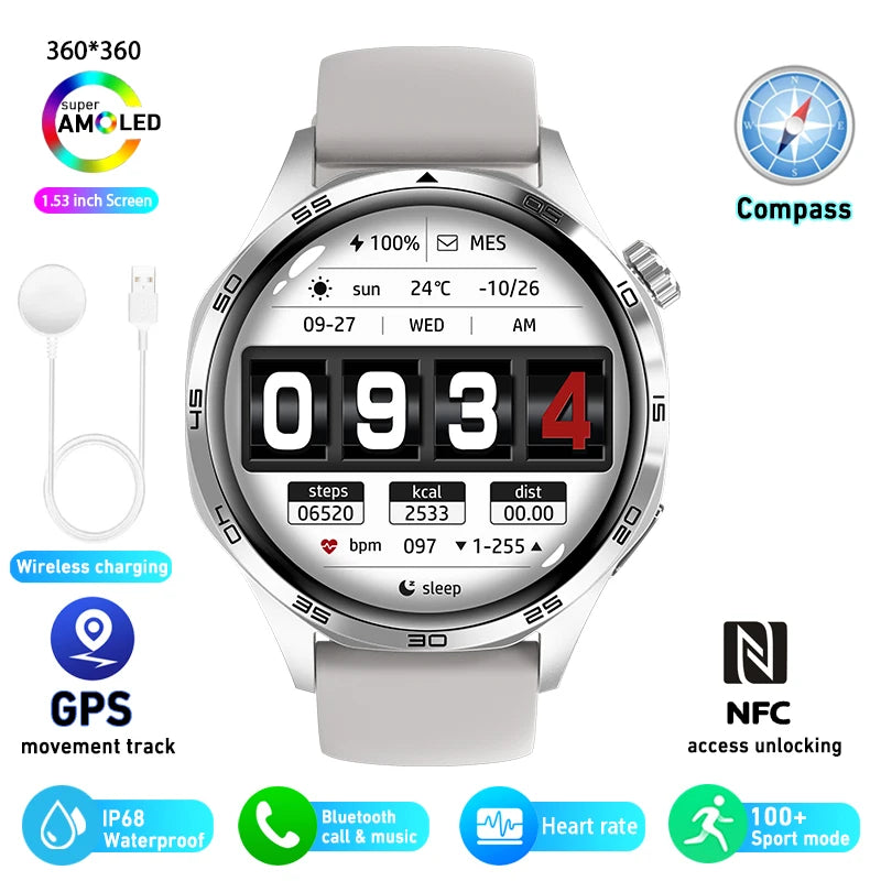Grey Color Men’s AMOLED GPS Smart Watch With Bluetooth Calling